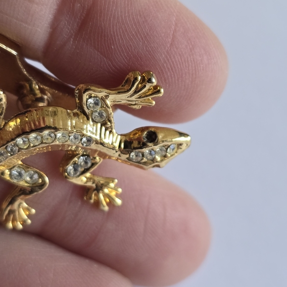 Vintage lizard brooch trembler tremblant pin gold tone salamander gecko reptile - Picture 10 of 10